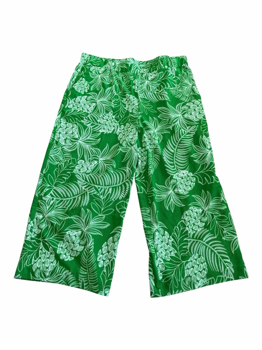 Palm Leaf Culottes Wide Leg Green Print Casual Pants Size XL Fun Summer Plants